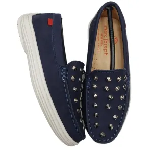 Marc Joseph | NIB Louisville Navy Nobuck Blue Leather Studded Loafers Girl's 11