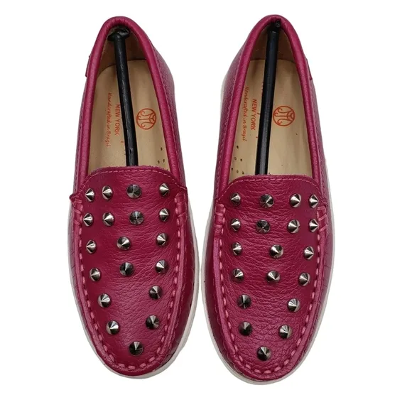 Marc Joseph | NIB Louisville Pink Grainy Leather Studded Loafers Girl's 11.5