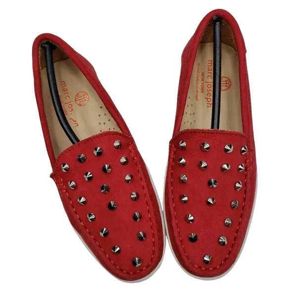 Marc Joseph | NIB Louisville Red Nobuck Leather Preppy Studded Loafers Girl's 13