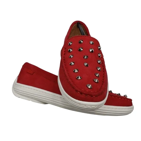 Marc Joseph | NIB Louisville Red Nobuck Leather Preppy Studded Loafers Girl's 13