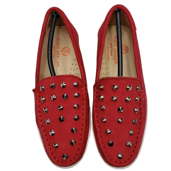 Marc Joseph | NIB Louisville Red Nobuck Leather Preppy Studded Loafers Girl's 13
