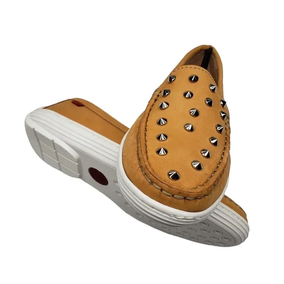 Marc Joseph | NIB Louisville Tan Nobuck Leather Studded Loafers Girl's 1.5