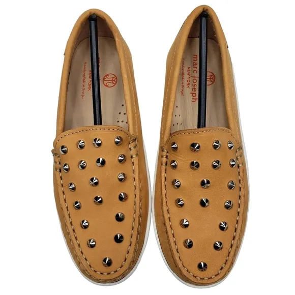 Marc Joseph | NIB Louisville Tan Nobuck Leather Studded Loafers Girl's 1.5
