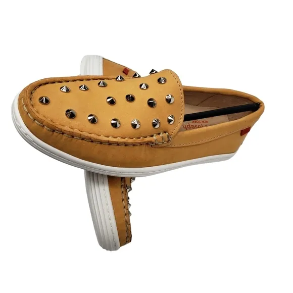 Marc Joseph | NIB Louisville Tan Nobuck Leather Studded Loafers Girl's 1.5