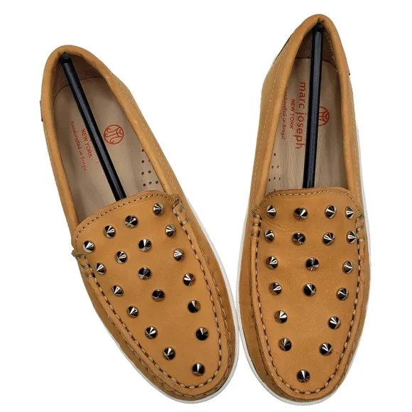 Marc Joseph | NIB Louisville Tan Nobuck Leather Studded Loafers Girl's 1.5