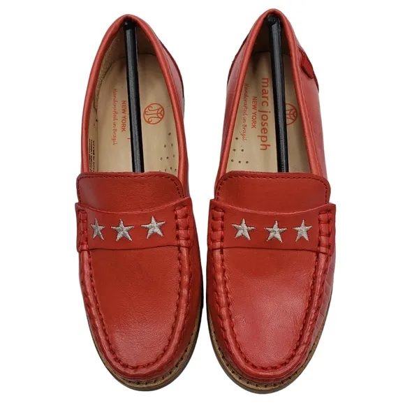 Marc Joseph | NIB Madison Coral Napa Silver Star Leather Loafers Girl's 11.5