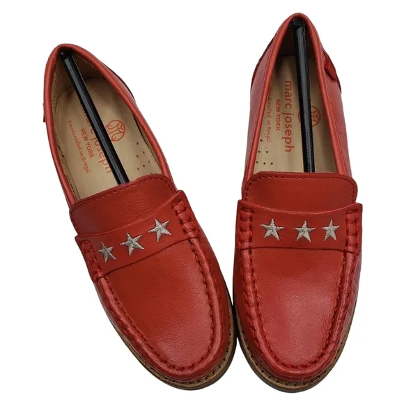 Marc Joseph | NIB Madison Coral Napa Silver Star Leather Loafers Girl's 11.5