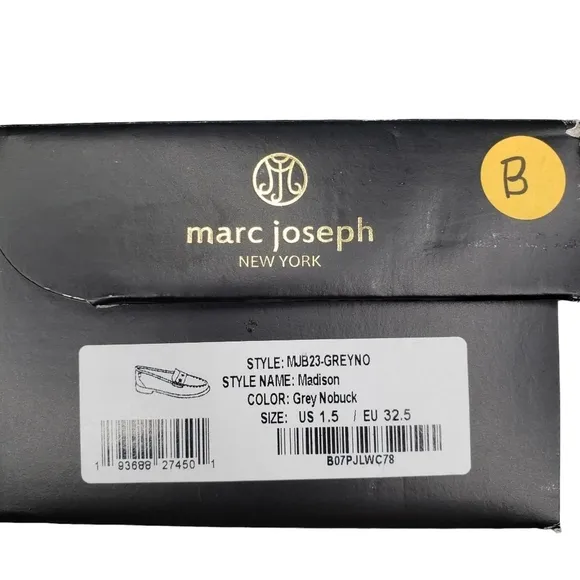 Marc Joseph | NIB Madison Gray Nobuck Silver Star Leather Loafers Girl's 1.5