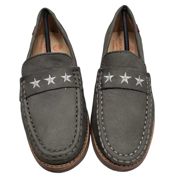 Marc Joseph | NIB Madison Gray Nobuck Silver Star Leather Loafers Girl's 1.5