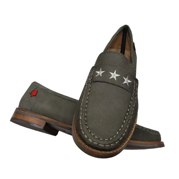 Marc Joseph | NIB Madison Gray Nobuck Silver Star Leather Loafers Girl's 1.5