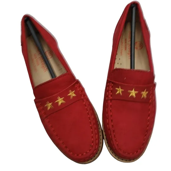 Marc Joseph | NIB Madison Red Nobuck Gold Star Preppy Leather Loafers Girl's 12