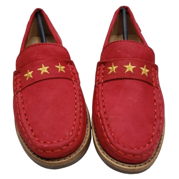Marc Joseph | NIB Madison Red Nobuck Gold Star Preppy Leather Loafers Girl's 12