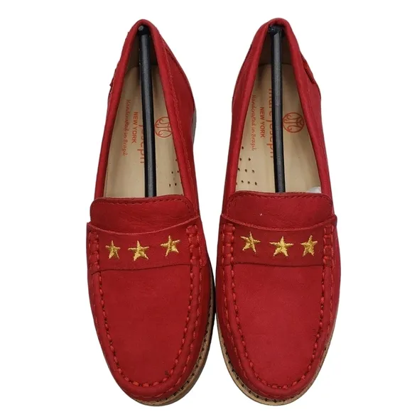 Marc Joseph | NIB Madison Red Nobuck Gold Star Preppy Leather Loafers Girl's 12