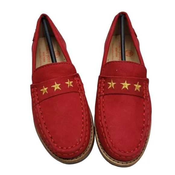 Marc Joseph | NIB Madison Red Nobuck Gold Star Preppy Leather Loafers Girl's 12