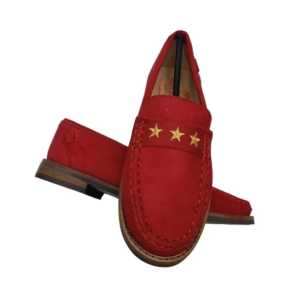 Marc Joseph | NIB Madison Red Nobuck Gold Star Preppy Leather Loafers Girl's 12