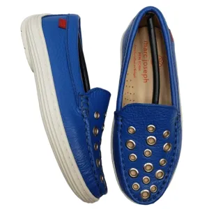 Marc Joseph | NIB Mott St Blue Grainy Silver Grommet Leather Loafers Girl's 11