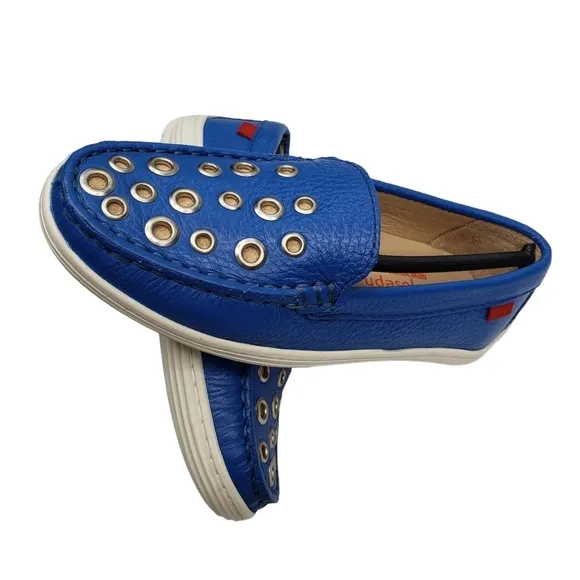 Marc Joseph | NIB Mott St Blue Grainy Silver Grommet Leather Loafers Girl's 11