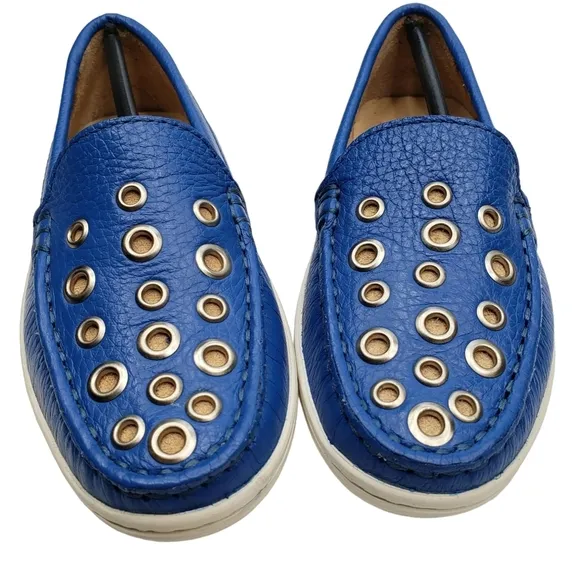Marc Joseph | NIB Mott St Blue Grainy Silver Grommet Leather Loafers Girl's 11