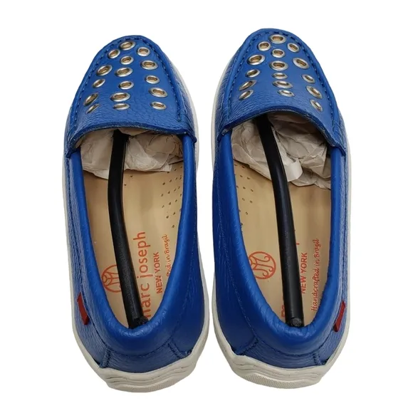Marc Joseph | NIB Mott St Blue Grainy Silver Grommet Leather Loafers Girl's 11