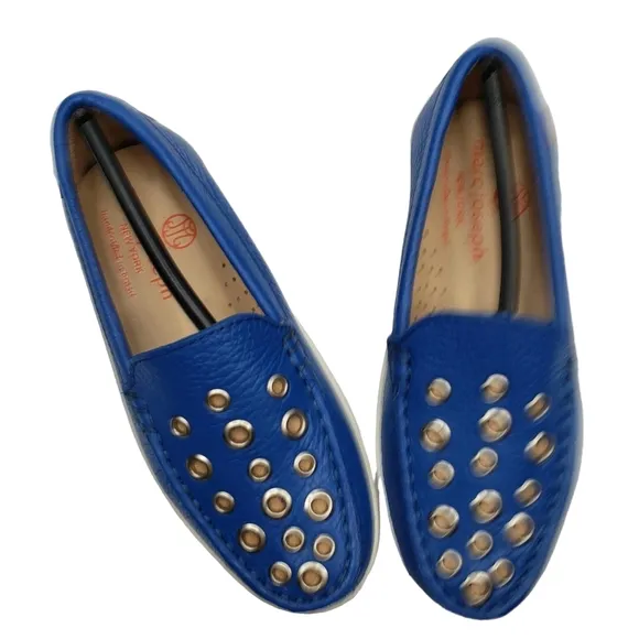 Marc Joseph | NIB Mott St Blue Grainy Silver Grommet Leather Loafers Girl's 11