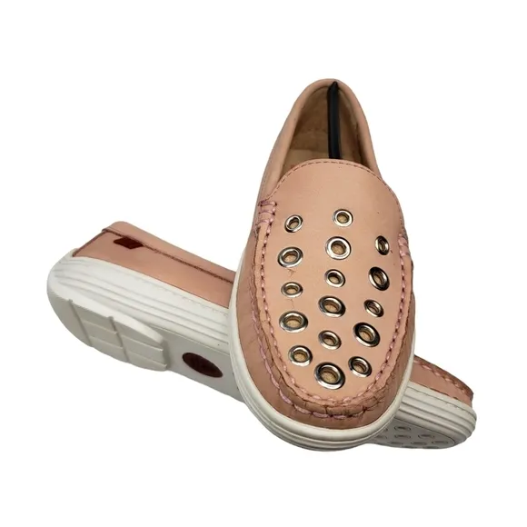 Marc Joseph | NIB Mott St Blush Nobuck Silver Grommet Leather Loafers Girl's 1.5