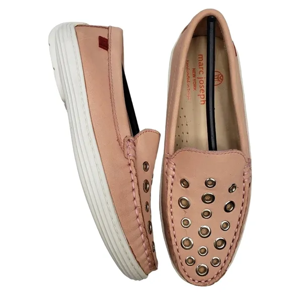 Marc Joseph | NIB Mott St Blush Nobuck Silver Grommet Leather Loafers Girl's 1.5