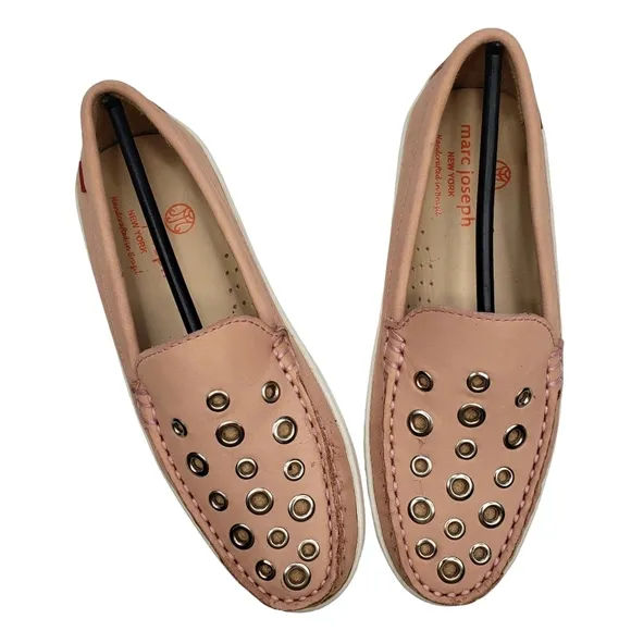 Marc Joseph | NIB Mott St Blush Nobuck Silver Grommet Leather Loafers Girl's 1.5