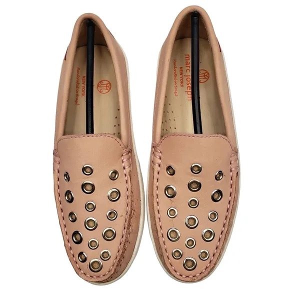 Marc Joseph | NIB Mott St Blush Nobuck Silver Grommet Leather Loafers Girl's 1.5