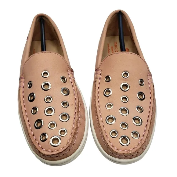 Marc Joseph | NIB Mott St Blush Nobuck Silver Grommet Leather Loafers Girl's 1.5