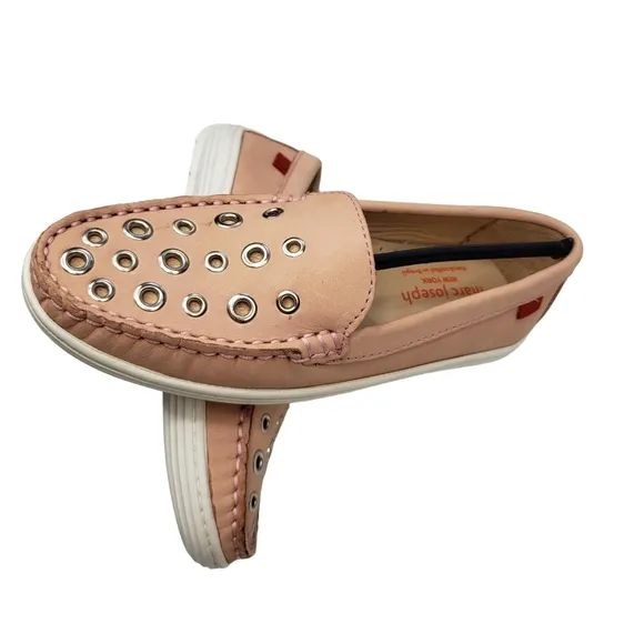 Marc Joseph | NIB Mott St Blush Nobuck Silver Grommet Leather Loafers Girl's 1.5