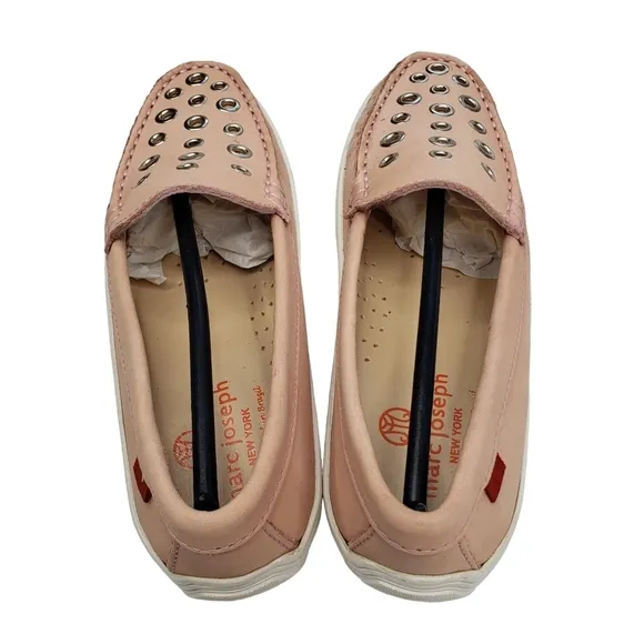 Marc Joseph | NIB Mott St Blush Nobuck Silver Grommet Leather Loafers Girl's 1.5