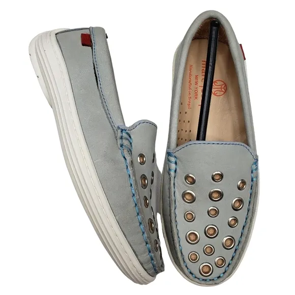 Marc Joseph | NIB Mott St Light Grey Nobuck Silver Grommet Loafers Girl's 12