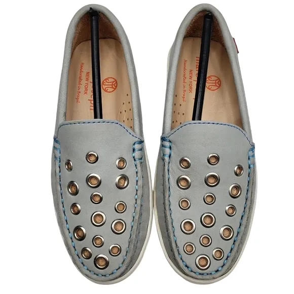 Marc Joseph | NIB Mott St Light Grey Nobuck Silver Grommet Loafers Girl's 12