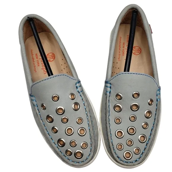 Marc Joseph | NIB Mott St Light Grey Nobuck Silver Grommet Loafers Girl's 12