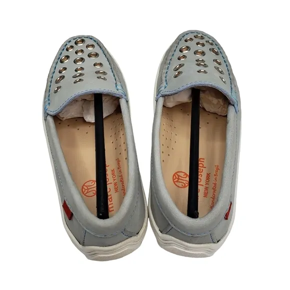 Marc Joseph | NIB Mott St Light Grey Nobuck Silver Grommet Loafers Girl's 12