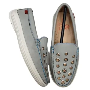 Marc Joseph | NIB Mott St Light Grey Nobuck Silver Grommet Loafers Girl's 12