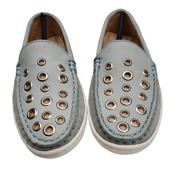Marc Joseph | NIB Mott St Light Grey Nobuck Silver Grommet Loafers Girl's 12