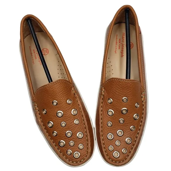 Marc Joseph | NIB Mott St Tan Grainy Silver Grommet Leather Loafers Girl's 5
