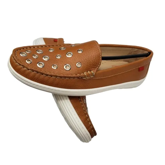 Marc Joseph | NIB Mott St Tan Grainy Silver Grommet Leather Loafers Girl's 5