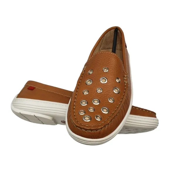 Marc Joseph | NIB Mott St Tan Grainy Silver Grommet Leather Loafers Girl's 5