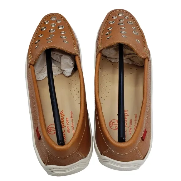 Marc Joseph | NIB Mott St Tan Grainy Silver Grommet Leather Loafers Girl's 5