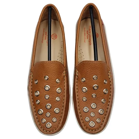 Marc Joseph | NIB Mott St Tan Grainy Silver Grommet Leather Loafers Girl's 5
