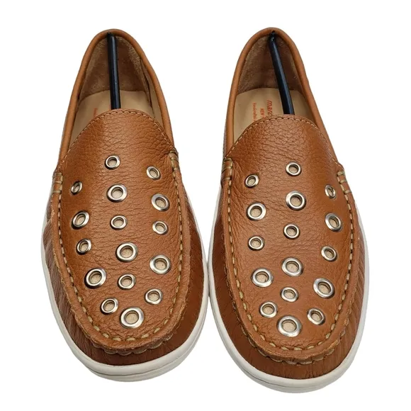 Marc Joseph | NIB Mott St Tan Grainy Silver Grommet Leather Loafers Girl's 5