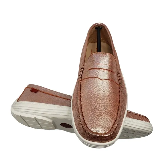Marc Joseph | NIB Union St Orange Grainy Metallic Leather Glam Loafers Girl's 4