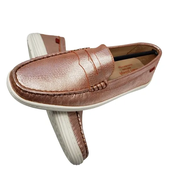 Marc Joseph | NIB Union St Orange Grainy Metallic Leather Glam Loafers Girl's 4
