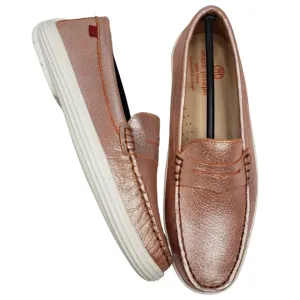 Marc Joseph | NIB Union St Orange Grainy Metallic Leather Glam Loafers Girl's 4