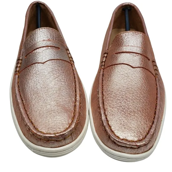 Marc Joseph | NIB Union St Orange Grainy Metallic Leather Glam Loafers Girl's 4