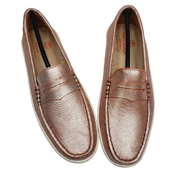 Marc Joseph | NIB Union St Orange Grainy Metallic Leather Glam Loafers Girl's 4
