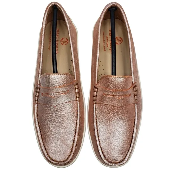 Marc Joseph | NIB Union St Orange Grainy Metallic Leather Glam Loafers Girl's 4