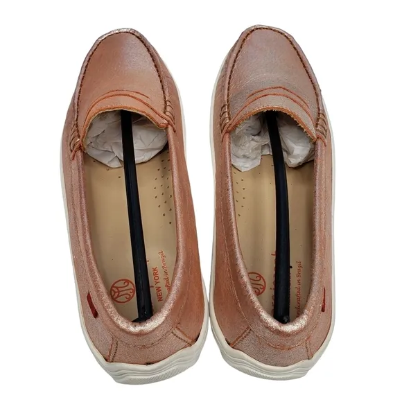 Marc Joseph | NIB Union St Orange Grainy Metallic Leather Glam Loafers Girl's 4